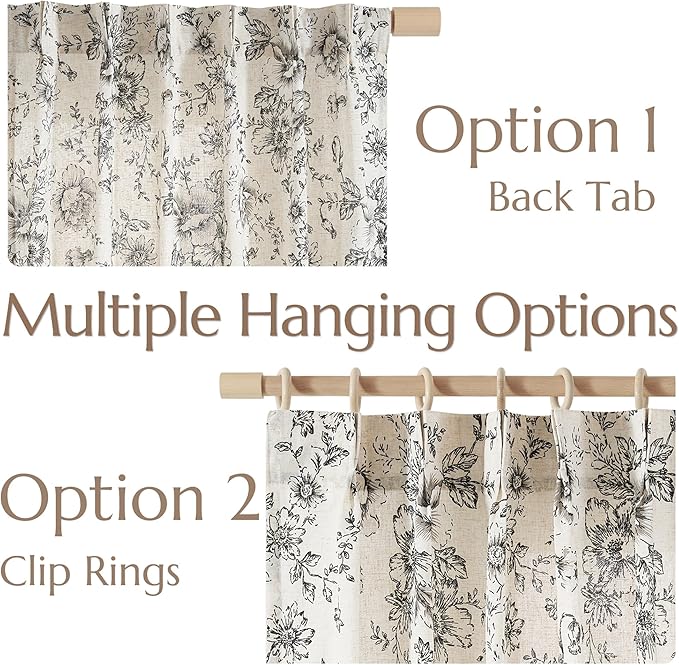jinchan Pinch Pleated Curtains Floral Linen Blend Curtains for Living Room 90 Inches Length Black Peony Flower Printed Curtain Rod Pocket Back Tab Farmhouse Pinch Pleat Drapes with Hooks Set 2 Panels