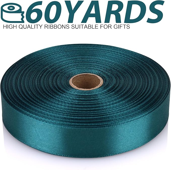 7/8 Inch 60 Yards Greenish Blue Satin Craft Ribbon-Single Face Polyester Ribbon for Handmade Roses,Gift Wrapping,Timeless Flower,Bouquets,Wedding and Party Decoration