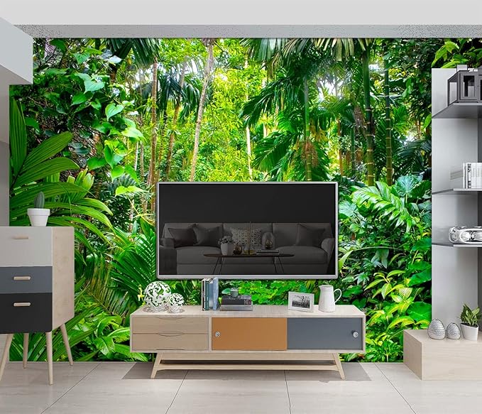 Tropical Rainforest Botanical Wallpaper Bedroom Green Leaf Plant murals Aesthetic Room Decor Living Room tv Background Large Wall Mural - 160"x108" Not Peel and Stick