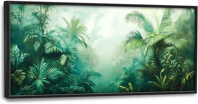 Tropical Jungle Large Decor Wall Art Forests Landscape Framed Pictures for Living Room, Nature Scenery Oversized Canvas Print Painting Modern Extra Large Framed Artwork for Bedroom Office 60"x30"