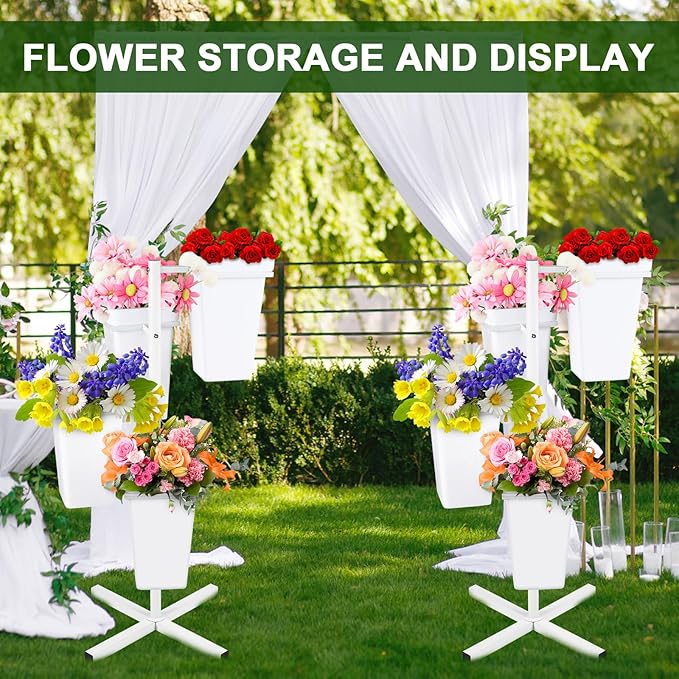 Flower Display Stand with Buckets, Metal Flower Bar Stand Rustic Farmhouse Florist Bouquet Holder Flower Cart Display Shelf for Outdoor Patio Garden Wedding Decor (Square)
