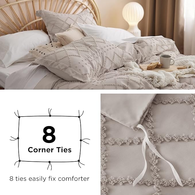Bedsure Boho Twin Duvet Cover Size - Linen Breathable & Soft Boho Bedding, Machine Washable Comforter Cover for All Seasons, Includes 1 Duvet Cover 68"x90" with 1 Pillow Sham & Zipper Closure