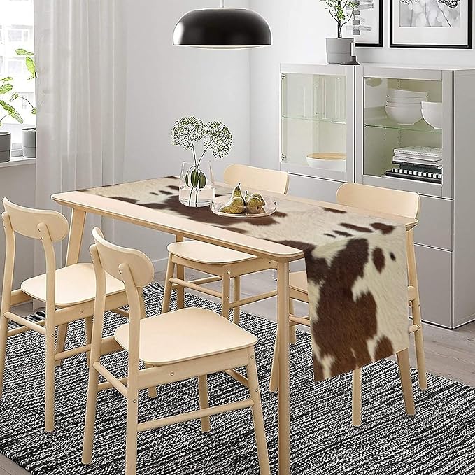 Cow Print Table Runner, Brown Cowhide Western Style Runner Country Farmhouse Cottage Patten Decoration for Home Kitchen Dining,13x70 Inch