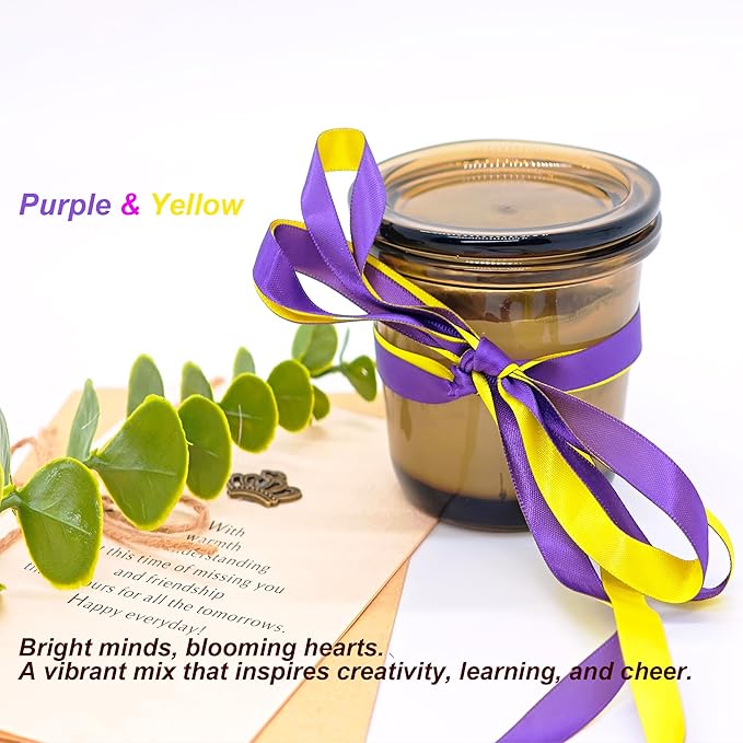 Ribbon 1 Inch, Purple & Yellow Two-Tone Double Faced Satin Ribbon for Gift Wrapping, Flower Bouquet, Bow, Hair, Wedding, DIY Crafts, Holiday Party Decorations, 30 Yards Total