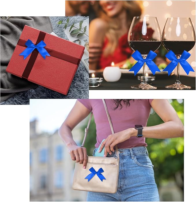 50 Counts Royal Blue Twist Tie Bows 3.1" Pre-Tied Satin Ribbon Bow Decor Mini Twist Tie Bows for Gift Wrapping Treat Bags Cake Bridal Baby Shower Birthday Party Favors Wedding Decorations