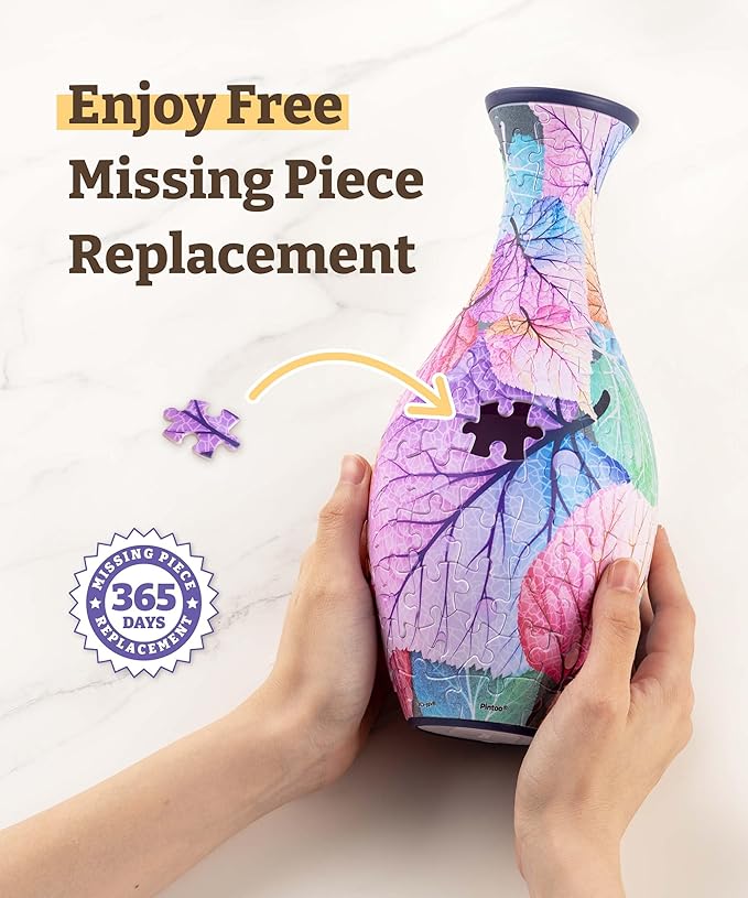 Pintoo 3D Puzzle Vase Unique Flower Vase Made by 160 Curved Plastic Puzzle Pieces House Warming Gift for Flower Arrangements and Home Decoration - [S1031] (Classic, Elegant Floral Print)
