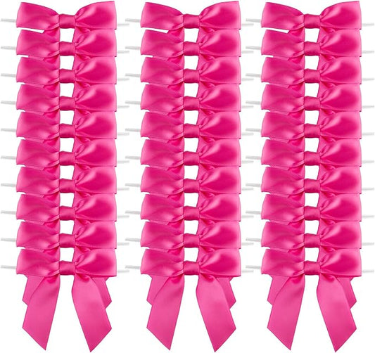7Rainbows 30pcs Boutique 2.5" Hot Pink Satin Ribbon Twist Tie Bows for Tying Up Packages Gift Wrapping