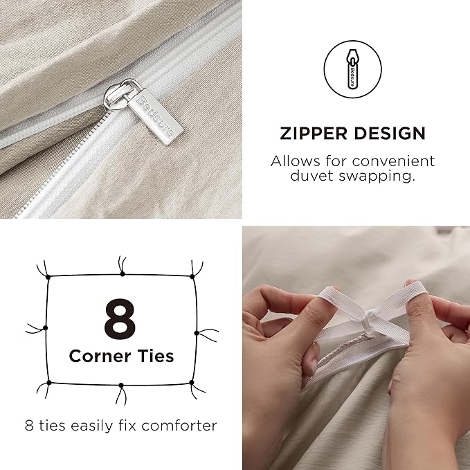 Bedsure Duvet Cover Full Size with Fitted Sheet - 4 Pieces Prewashed Cotton-Like Extra Soft Bedding Set, Includes 1 Duvet Cover 80x90 Inches with Zipper Closure, 2 Pillow Shams, 1 Fitted Sheet, Linen