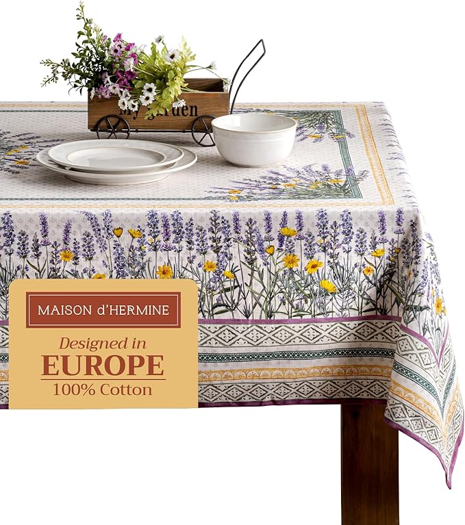 Maison d' Hermine Table Cloth Rectangle Table 100% Cotton 60 x 120 Inches Tablecloth Reusable Decorative for Dining Room, Farmhouse, Home, Party, Festive & Wedding Spring Summer - Fanny Lavender