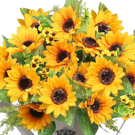 AmyHomie Artificial Sunflower Bouquets,2 Bunches Fake Flowers for Outdoors Baby Shower Home Wedding Fall Decor, Bride Holding Flowers,DIY Garden Craft Art Decor