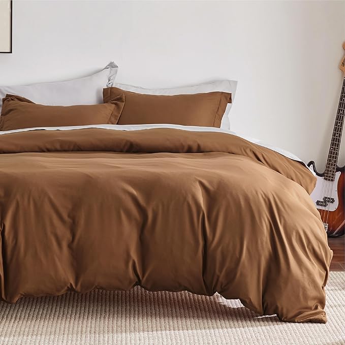Bedsure Duvet Cover King Size - Soft Double Brushed Bedding Set for Kids & Adults, Zipper Closure, 3 Pieces, Includes 1 Duvet Cover (104"x90") & 2 Pillow Shams, NO Comforter, Brown