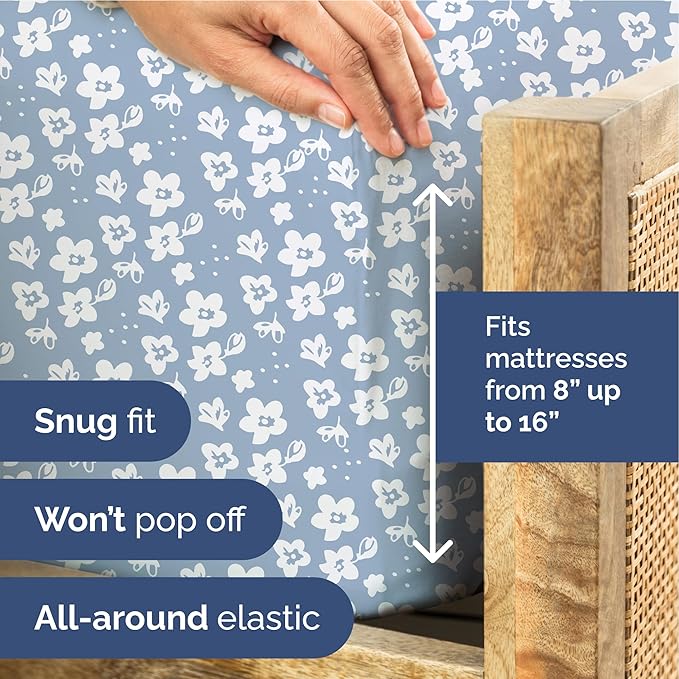 Floral Sheets - Blue Floral Bed Sheet Set - 1 Flat, 1 Fitted & 2 Pillowcases w/ Deep Pockets - Comfy, Wrinkle & Fade Free - Boho Botanical Bedding - Ultra-Soft, Breathable & Cooling - King Size Set