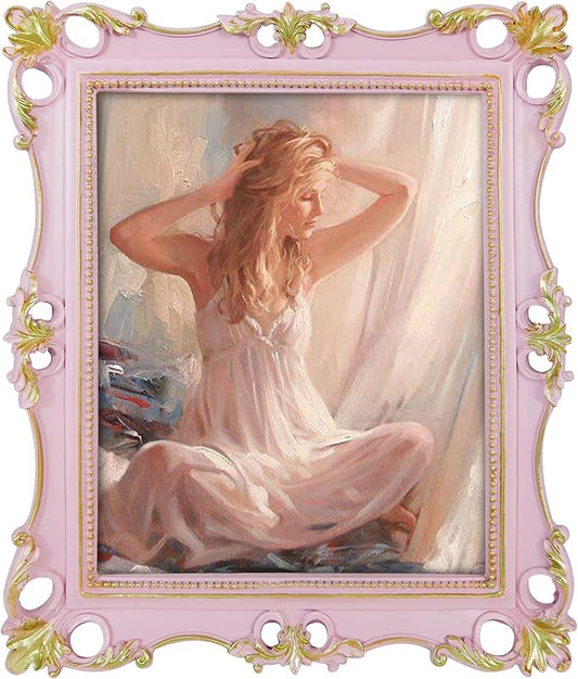 SIMON'S SHOP 8x10 Picture Frame for Wall and Table-top, Vintage Picture Frames 8x10, Rococo Style Pink Photo Display Portrait or Landscape Orientation