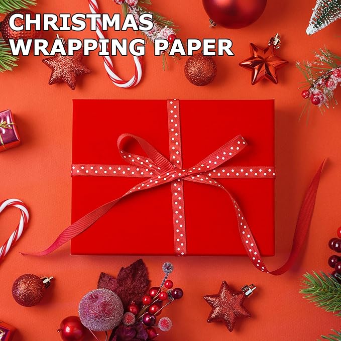 Vanhench 48"x1500"(125') Red Wrapping Paper, Solid Color Art Kraft Craft Paper for Bouquet Flower Crafts Packing Poster or Christmas Mother's Day Gifts, Red Bulletin Board Paper