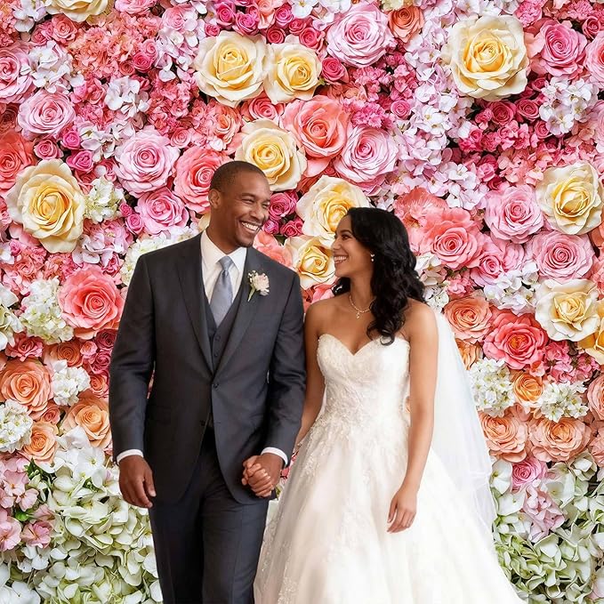 6 x 4 ft Flower Backdrop for Photography Pink Floral Flowers Girls Birthday Baby Shower Mother's Day Wedding Photo Background Cake Table Decoration Supplies Studio Props Banner