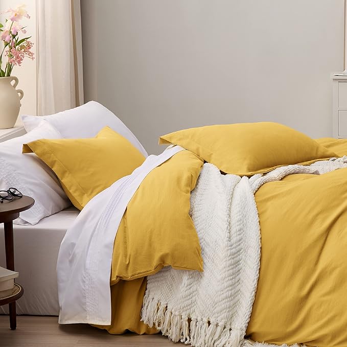 Bedsure Mustard Yellow Duvet Cover Twin/Twin XL Size - 2 Pieces Prewashed Cotton-Like Extra Soft Bedding Set, Includes 1 Twin Duvet Cover 68x90 Inches with Zipper Closure & 1 Pillow Sham, No Comforter