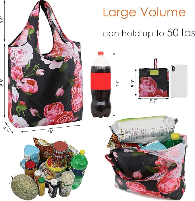 BeeGreen Reusable Grocery Bags Foldable Reusable Gift Bags Reusable Shopping Bags With Handles Christmas Gifts Polyester Grocery Bags Tote Bags Bulk Travel Tote Bags For Women Cloth Bags Colorful