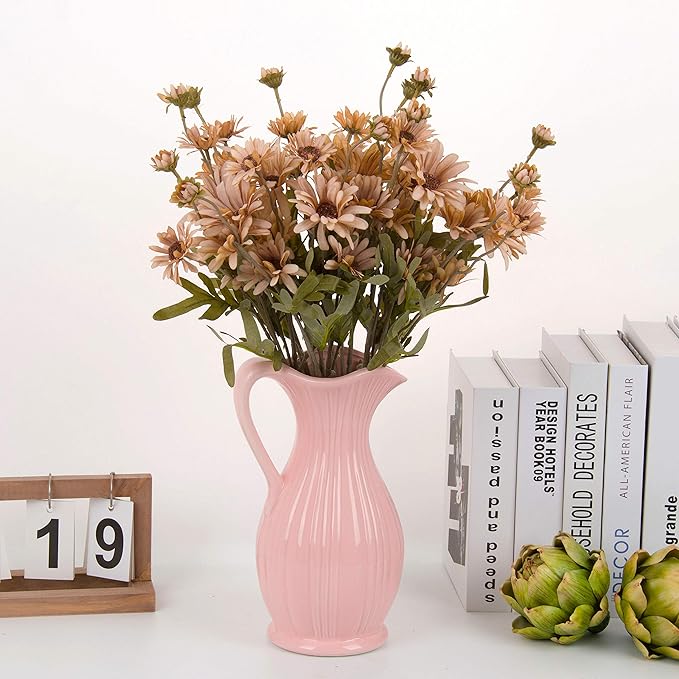 12pcs Gerbera Daisy Artificial Flowers 20 Inch Long Stem Artificial Daisy Mums for Home Décor Centerpiece Wedding Bridal Bouquet DIY(Brown)