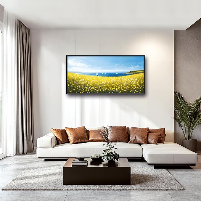 Coastal Flowers Large Wall Art Framed Wall Decor for Living Room Ocean Sailboat Pictures Oversized Canvas Print Painting Modern Extra Large Framed Artwork for Bedroom Office Home Decor 60"x30"