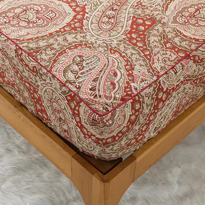 Zusbest Bed Sheet Sets Full Size 100% Cotton Burgundy Red Paisley Sheets Luxury Soft Breathable Crispy Cooling Percale Sheets 17.5 Inches Deep Pocket Bed Set, 4 Pieces