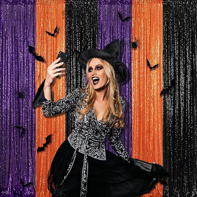 Black Sequin Backdrop Curtains Glitter Drapes 2FTx8FT 4 Panels for Wedding Birthday Party Decorations Bridal Baby Shower Party Supplies Sparkly Photography Background