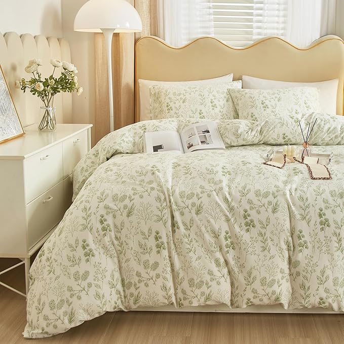 HighBuy Cute Floral Comforter for Twin XL Bed Aesthetic Green Floral Bedding Comforter Set Soft Cottagecore Botanical Farmhouse Coquette Bed Set 3 Piece Twin XL Boho Comforter with 2 Pillowcase