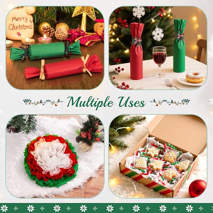 Simetufy Christmas Tissue Paper for Gift Bags, 360 Sheets 20 x 20 Inches Christmas Tissue Paper Sheets Bulk, Red Green and White for Gift Wrapping, Crafts, Birthday, Holiday Decor and DIY