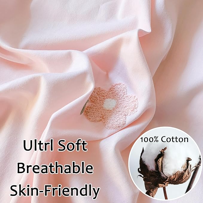 MorroMorn Twin Duvet Cover Cotton, 3D Embroidery Twin Bedding Sets Pink Bed Set, Fluffy Chenille Embroidered Comforter Covers Soft Sweat-Absorbing for Girls Kids Teen (Flowers Pink, Twin/Twin XL)