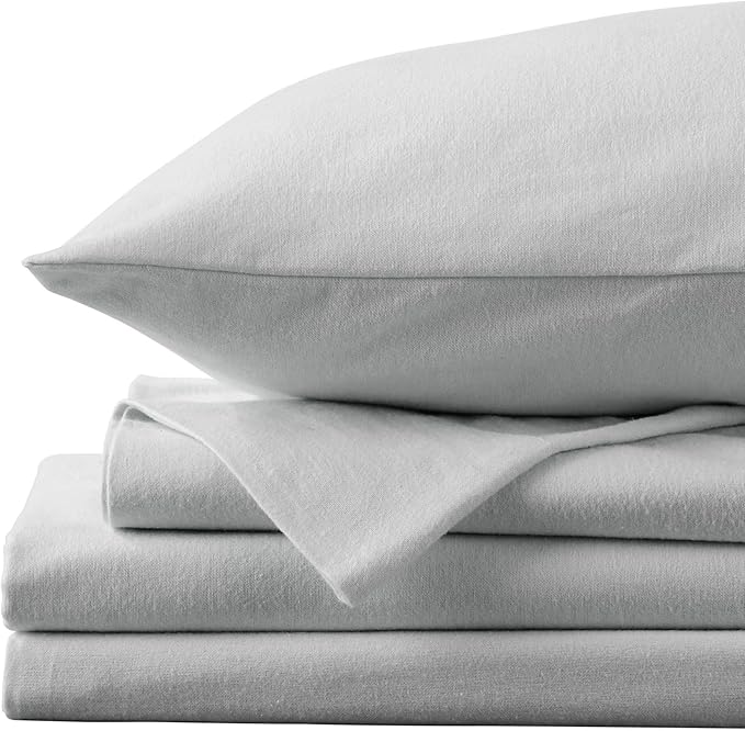 Market & Place 100% Cotton King Flannel Sheet Set | 4 Piece Deep Pocket Solid Cozy Winter Bed Sheets | Double Brushed for Extra Softness & Comfort | Chalet Collection (King, Light Grey)