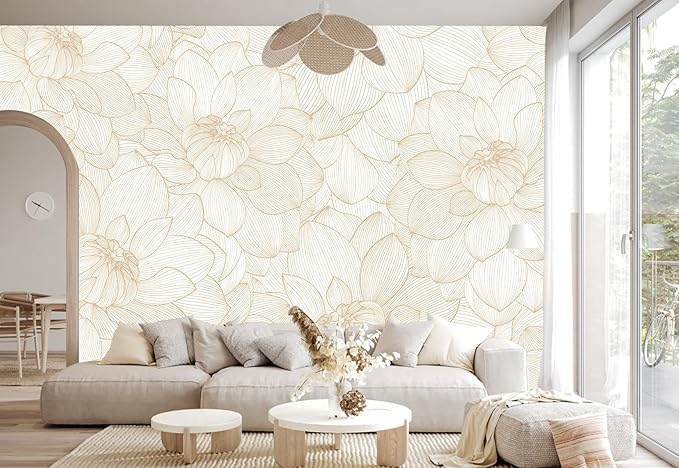 Peony Floral Beige Wallpaper Mural Peel and Stick for Living Room and Bedroom 137"x100"