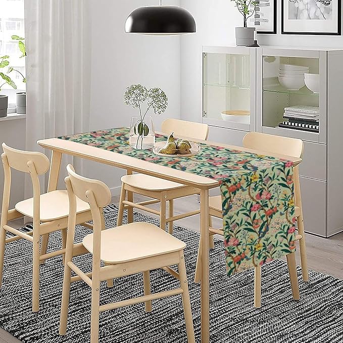 William Morris Floral Table Runner, Birds Butterflies and Bees Botanical Flower Original Design Print Table Runner for Home Party Dining Room Kitchen Decor 13x108 Inch