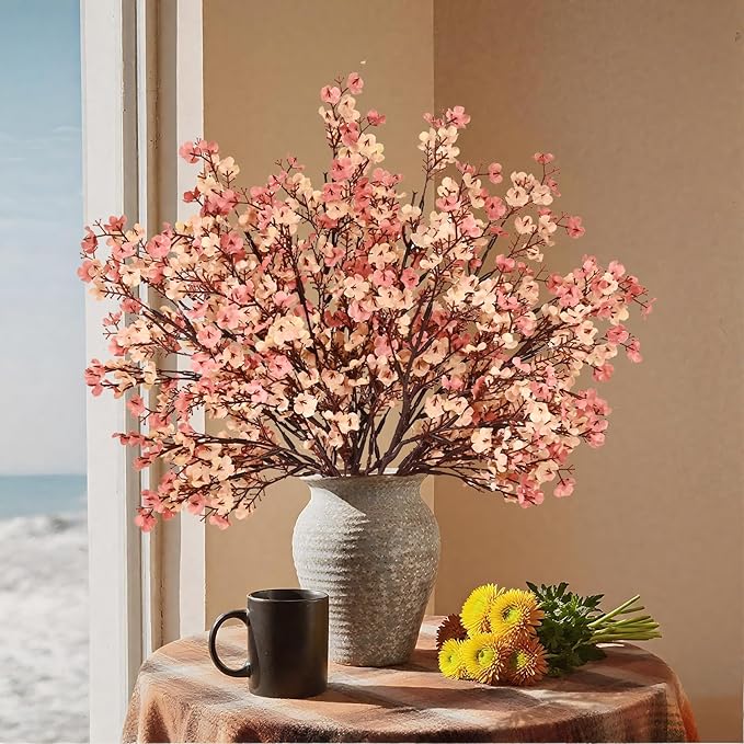 Yastouay Fake Fall Flowers Thanksgiving Table Decor, 15Pcs Fall Beige Brown Artificial Flowers for Decorations, Babys Breath Artificial Flowers Bulk for Thanksgiving Fall Decor Floral Arrangement