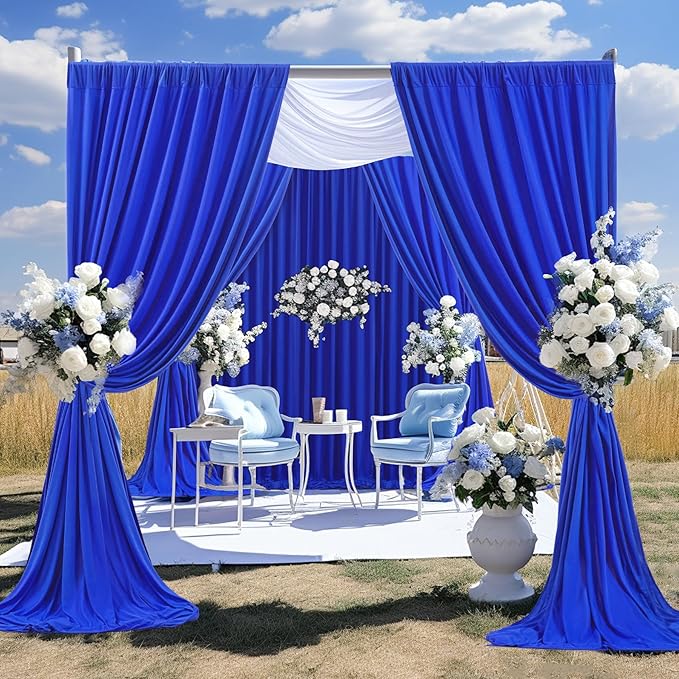 Wish Care Royal Blue Backdrop Curtain 4 Panels - Wrinkle-Free Polyester Photography Drapes for Baby Shower & Birthday Party - 16 X10FT