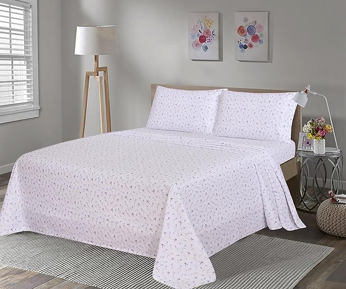 RUVANTI Flannel Sheets King Size - 100% Cotton Brushed King Size Sheets Set - Deep Pockets 16 Inches Bed Sheets - All Seasons Breathable & Extra Soft - Warm & Cozy, 4 Piece, Navlight