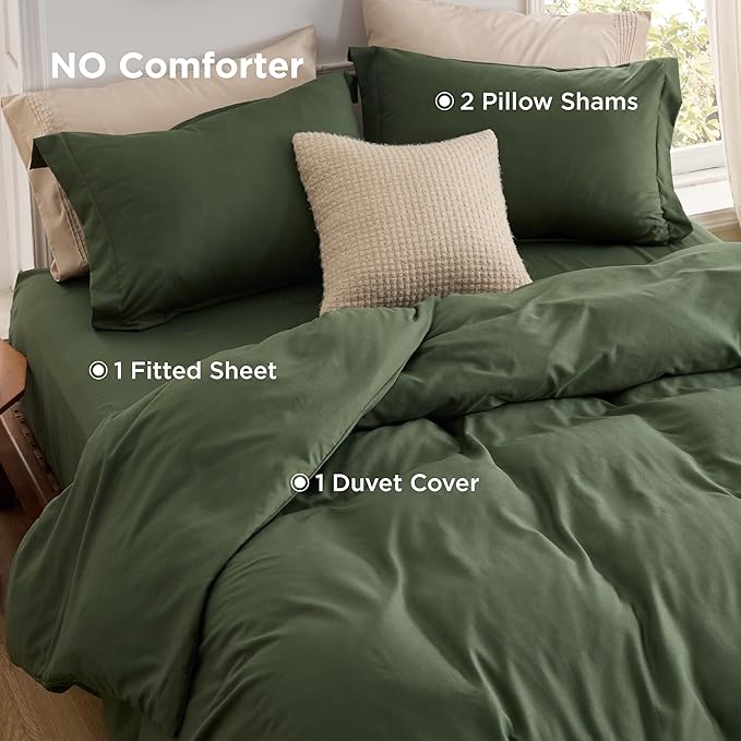 Bedsure Duvet Cover with Fitted Sheet King - Warm Deep Pocket, Hotel Luxury Soft Double Brushed Bedding Set with Zipper Closure, 1 Duvet Cover, 1 Fitted Sheet, 2 Pillow Shams, NO Comforter, Green