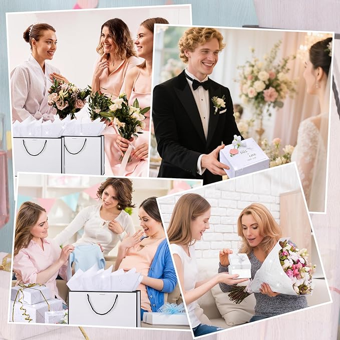 woric 135 Sheets White Tissue Paper for Gift Bags 20 x 14 Inch Glitter Tissue Paper for Birthday Baby Shower Wedding Christmas Decor Art DIY Crafts