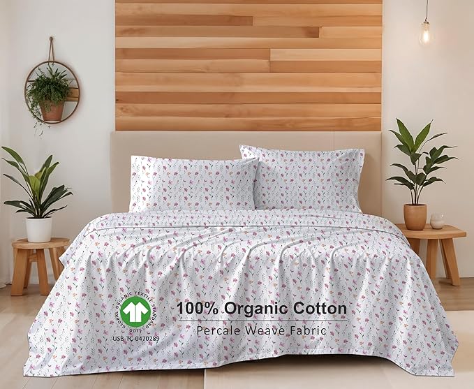 RUVANTI 100% Organic Cotton Sheets Split King, Percale Weave, GOTS Certified, 5-Piece Set, Deep Pocket 15", Crisp & Breathable, Soft Durable Bedding, Sábanas Algodón Orgánico – Obsessed Stems