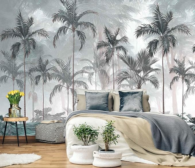 Tropical Forest Wallpaper Palm Tree Wall Mural for Bedroom Living Room (Not Self-Adhesive)
