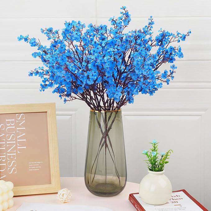 Yastouay Blue Fake Flowers Artificial Flowers, 10 Pcs Real Touch Silk Flowers Faux Artificial Flowers for Decorations, Babys Breath Flowers Bulk for Spring Decor Floral Arrangement