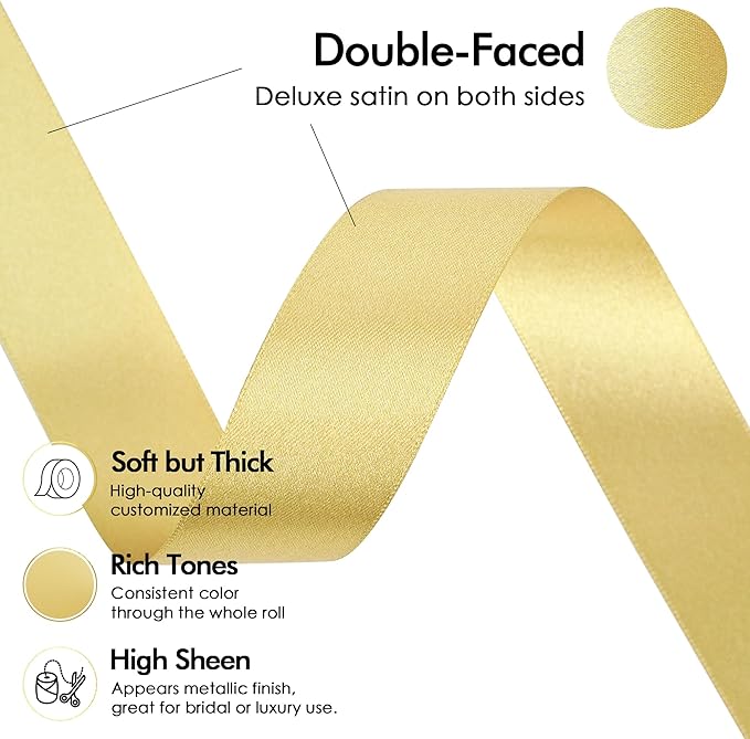 MEEDEE Gold Ribbon 1 Inch Gold Satin Ribbon Lux Double Faced Satin Ribbons by 50 Yards Polyester Wrapping Ribbons for Crafts, Wedding, Flower Bouquet, Holiday Decorating