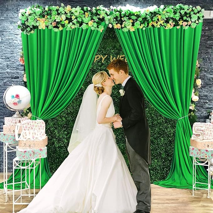 10 x 10 Feet Green Backdrop Curtain for Partie, Background Curtains for Photoshoot, Birthday, Wedding, Halloween, Thanksgiving, Christmas, New Year Party Decorations 5Ft x 10Ft, 2 Panels