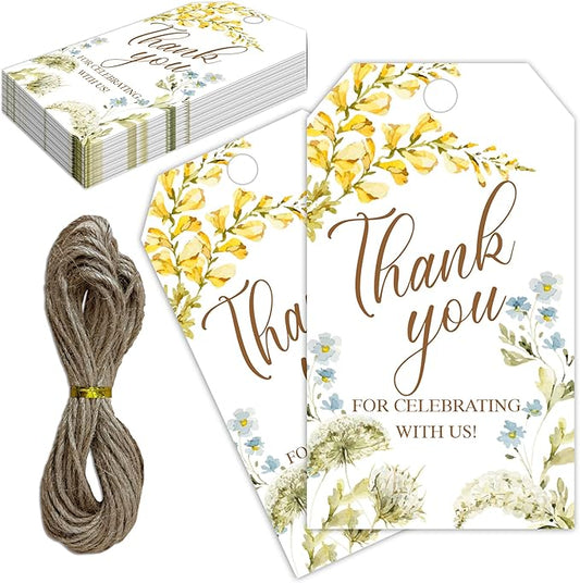 Thank You for Celebrating with Us Tag, 50 Pcs Thank You Paper Lables, 2x3 Inch Floral Gift Tags with String for Wedding Birthday Baby Shower Bridal Shower, Party Decoration-A01