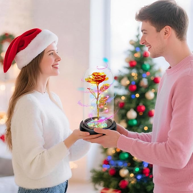 Childom Christmas Rose Gifts for Women,Birthday Gifts for Women Mom Christmas,Flowers for Delivery Prime,Rotating Red Light Up Rose in A Glass Dome,Anniversary Rose Gift for Her Valentines Day