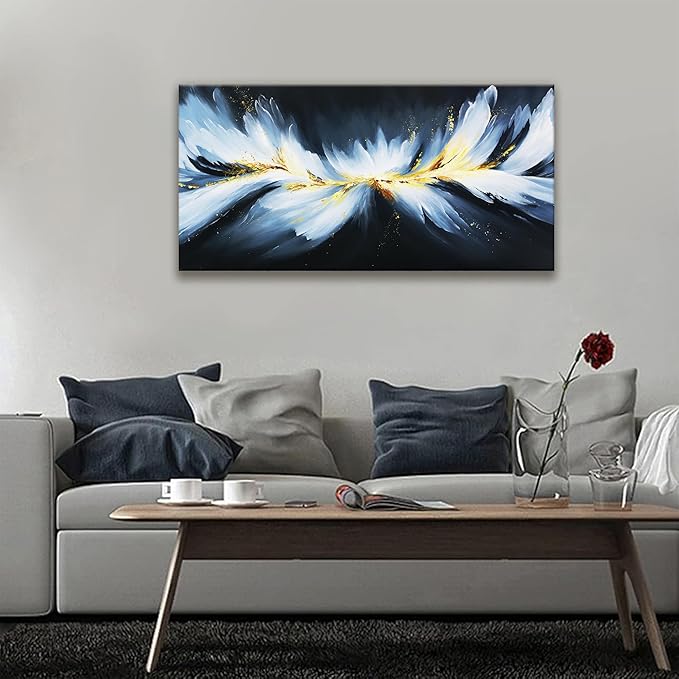 Canvas Wall Art Decor Artwork Modern Paintings White Abstract Wall Decor Maximalist Abstract Black And Gold Wall Art Prints Picture For Bedroom Kitchen Office Artwork Ready To Hang 20" × 40"