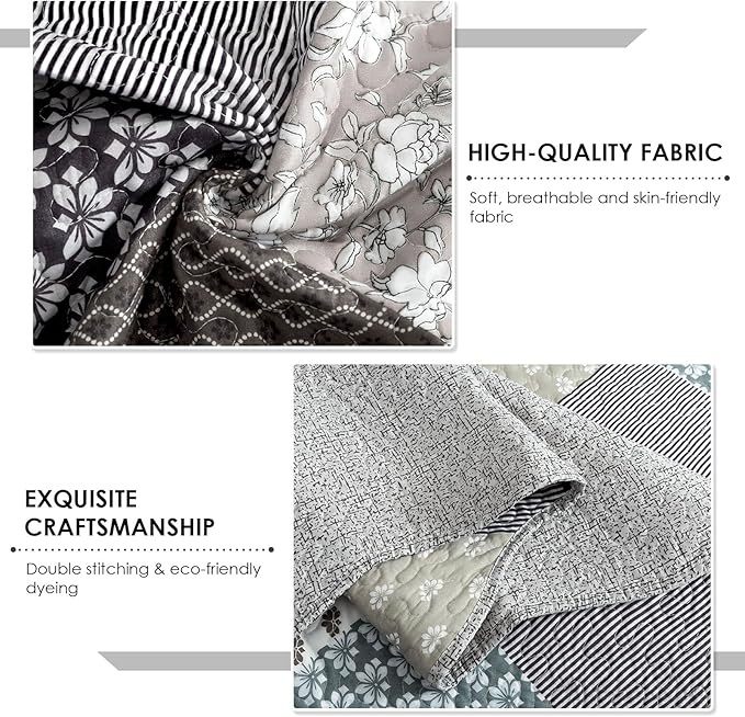 Travan 3-Piece Quilt Set Quilted Bedspread Garden Style Floral Printed Oversized Microfiber Lightweight Coverlet Set with Shams, Exquisite, Queen Size