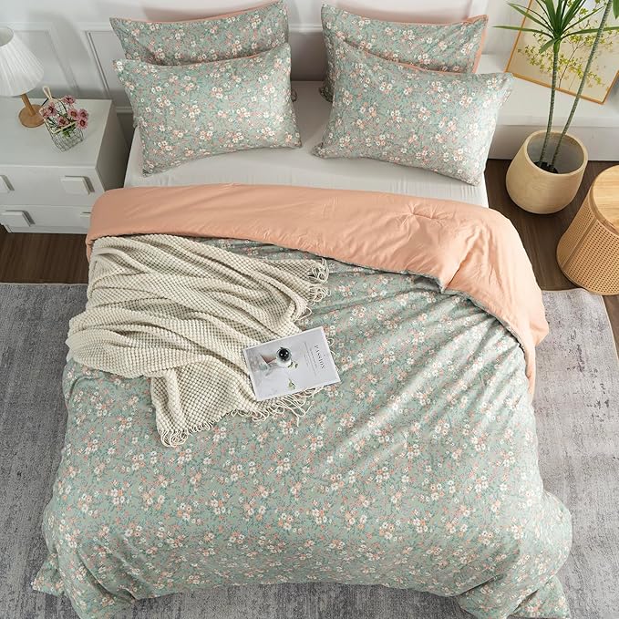 Floral Full Comforter Set 3 Pieces Soft Chic Garden Style Vintage Floral Print Lightweight Botanical Flower Comforter Set for All Seasons 1 Comforter and 2 Pillowcases