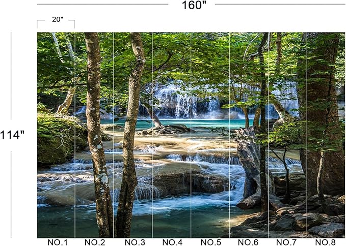 Cliouar--Erawan Waterfall in Kanchanaburi Mural Wallpaper Peel and Stick 160" x 114"
