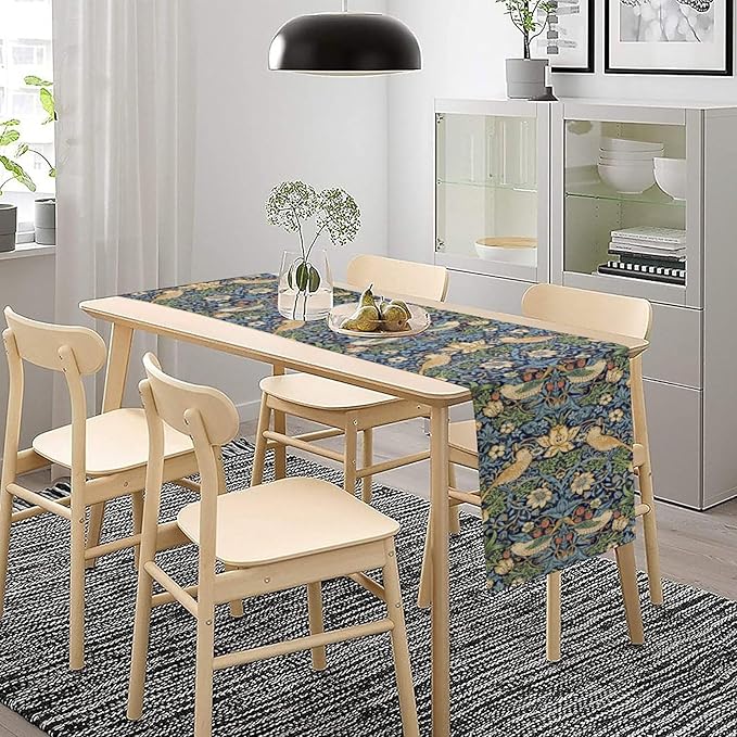 William Morris Floral Table Runner,Flowers Botanical Printed Table Runner for Home Kitchen Dining Table Decoration,13x108 Inch Strawberry Thief