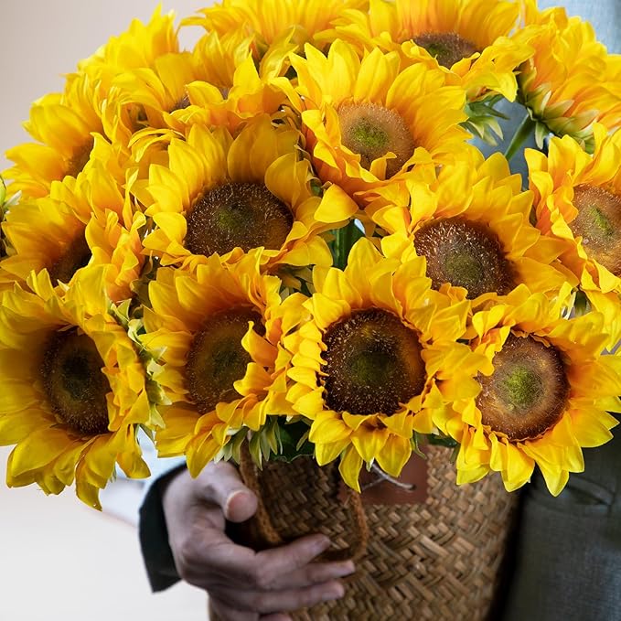 Sunflowers Artificial Flowers with Golden Yellow Long Stem Artificial Flower 10 Pcs for Home Decoration,Wedding Arrangement, Sunday Flower Arrangement(Golden Yellow)