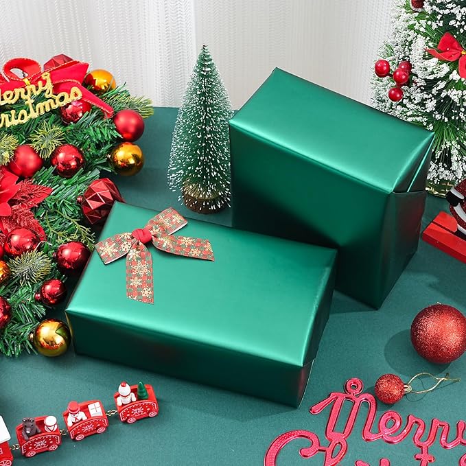 ZINTBIAL Metallic Green Wrapping Paper Roll with Cut Lines - Solid Green Holiday Gift Wrap for Graduation, Christmas, Birthdays, Baby Shower, Wedding - 17.5 in x 33 ft (48 sq. ft), Easy to Cut